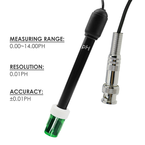 E-1325M 0-14 pH Electrode Probe BNC Connector, 300cm Cable for PH Meter Monitor Controller Test Sensor