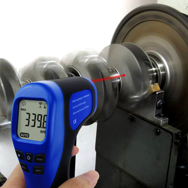 TAC-44 Handheld Digital Laser Non-Contact Tachometer, Rotational Speed Measuring Gun, 2.5-99999 RPM, Record (60 Data) MAX/ MIN/ AVG ±0.02%+1 Digtal Accuracy, Speedometer for Small Engines, Car, Bike, Motorcycle, Surface Speed Tach Meter Gauge