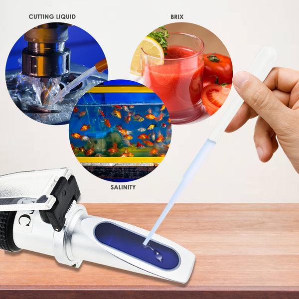 REBS-10ATC Tri-Scale Optics Refractometer ATC 0-10% Brix, Salinity 100 PPT , Density 1.000 to 1.070 g/cm3 & Salinity for CNC Cutting Liquid Coolant Salt Sea Water Aquarium Tank Marine