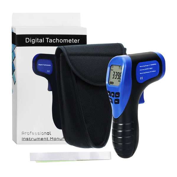 TAC-44 Handheld Digital Laser Non-Contact Tachometer, Rotational Speed Measuring Gun, 2.5-99999 RPM, Record (60 Data) MAX/ MIN/ AVG ±0.02%+1 Digtal Accuracy, Speedometer for Small Engines, Car, Bike, Motorcycle, Surface Speed Tach Meter Gauge