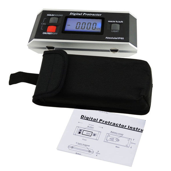 AG-82413B Digital Protractor Angle Finder Level Inclinometer Magnetic V-Groove 0~360 with Backlight IP65