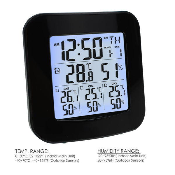 WEA-46 Digital Weather Station with Thermometer and Hygrometer 3 Indoor/ Outdoor Wireless Sensors