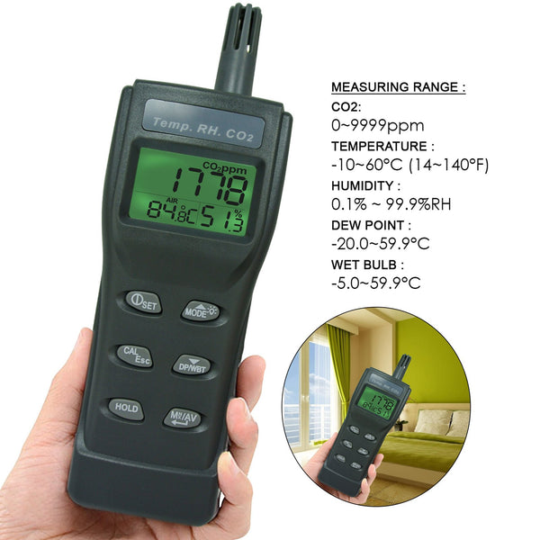 77535_CD_ADAPTOR CO2, RH & Temp Monitor w/PC Software Recording Analyzer, Indoor Air Quality Carbon Dioxide Meter
