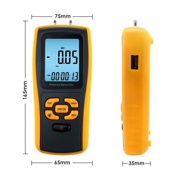 MAN-37 Digital Manometer with USB Interface, Differential Pressure Gauge, Air Pressure Testing Instrument Tester, 11 Measurement Units