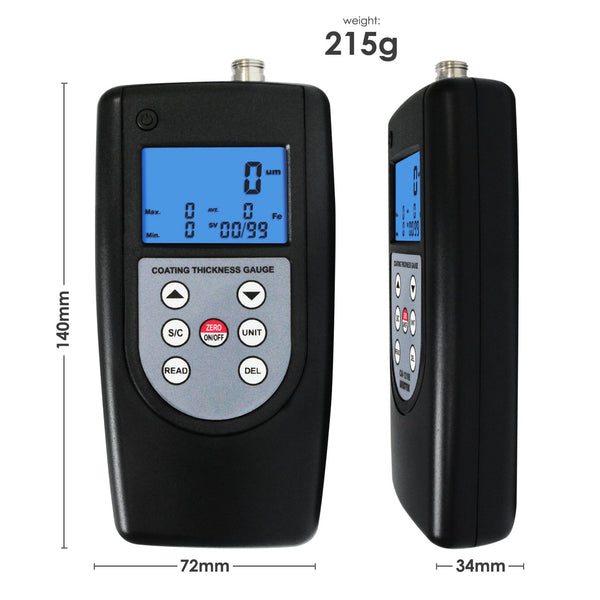 CM-1210B Coating Thickness Meter Gauge F & NF 99 Memories Max Min Avg, Magnetic Induction Eddy Current 0~2000μm 0~80mil