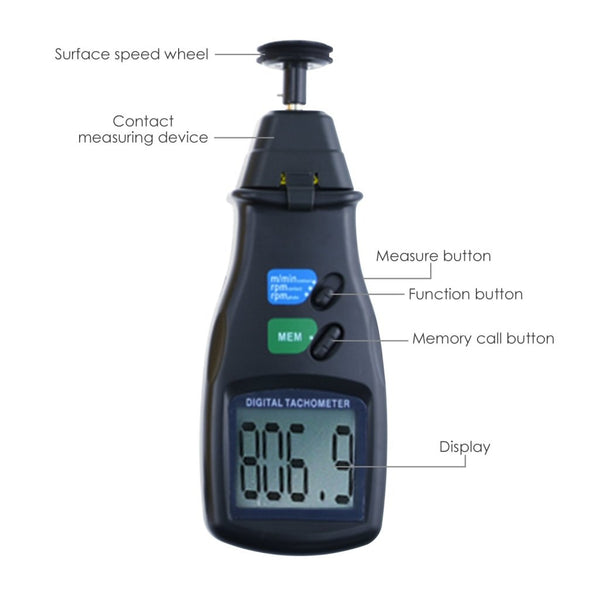 DT-6236B 2in1 Digital Laser Photo Tachometer Non & Contact RPM
