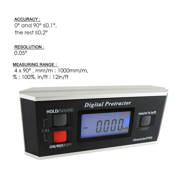 AG-82413B Digital Protractor Angle Finder Level Inclinometer Magnetic V-Groove 0~360 with Backlight IP65