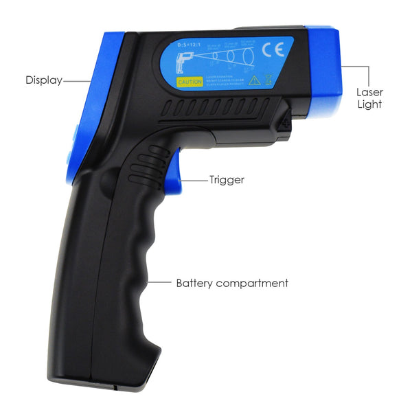THE-217 Non-Contact Lasergrip Infrared 12:1 DS Thermometer Laser Temperature -30 ~ 550°C (-22 to 1022°F)
