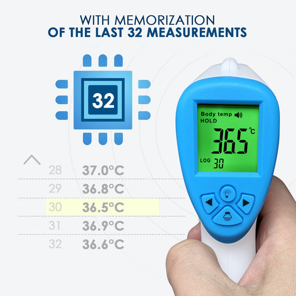 THE-291 Non-Contact Forehead lR Thermometer Infrared Human Body Surface Temperature Measurement Colored LCD Backlight, Alarm Function and Data Storage