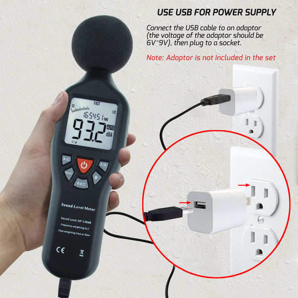 SLM-25 Sound Level Meter with Backlit Display High Accuracy Measuring 30dB~130dB with Data Logging Function Instrument Compact Professional