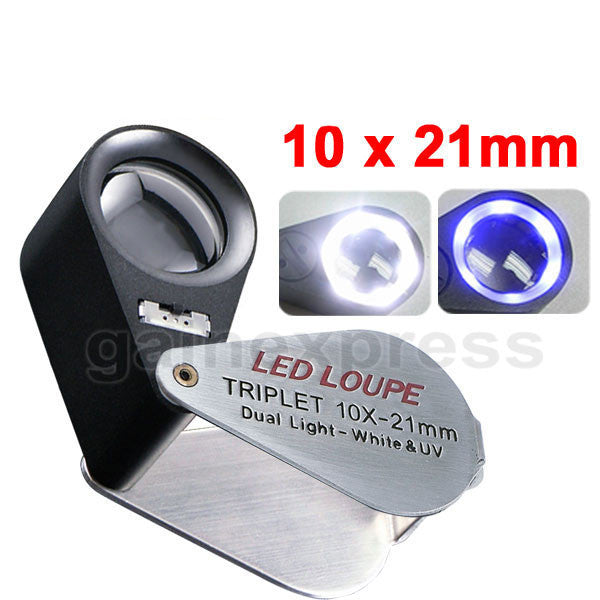 Folding Dual-Light 10x Magnifying Loupe Lens