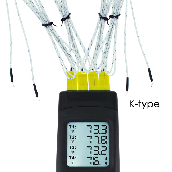 THE-27 Digital Thermometer 4 Channel K-Type Thermocouples with K-Type Metal & Bead Probe , Thermometer , Backlight , Temperature Instrument , -50 ~ 1350 °C  (-58 ~ 2462 °F)