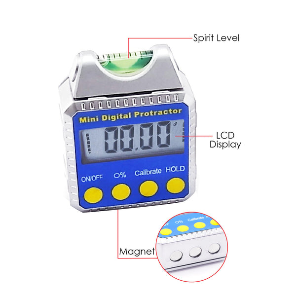 810-100SS Level Bevel Box Digital Angle Finder Gauge Spirit Level/Bubble with Magnets, Inclinometer, Mini Protractor with Absolute, Relative & Always Upright Readings