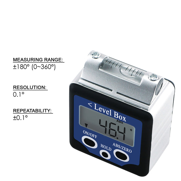 AG-02LB  Digital 360° Bevel Box / Inclinometer w/ Magnets & Spirit Level Angle Finder Large LCD Display