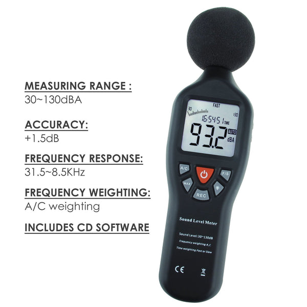 SLM-25 Sound Level Meter with Backlit Display High Accuracy Measuring 30dB~130dB with Data Logging Function Instrument Compact Professional