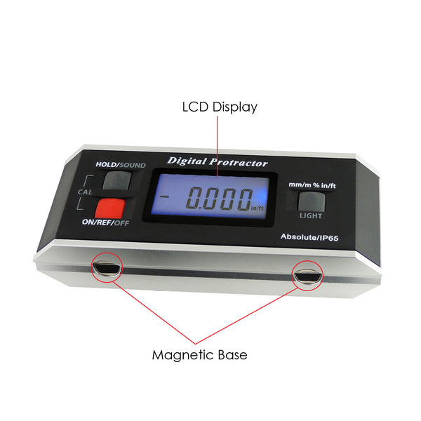 AG-82413B Digital Protractor Angle Finder Level Inclinometer Magnetic V-Groove 0~360 with Backlight IP65