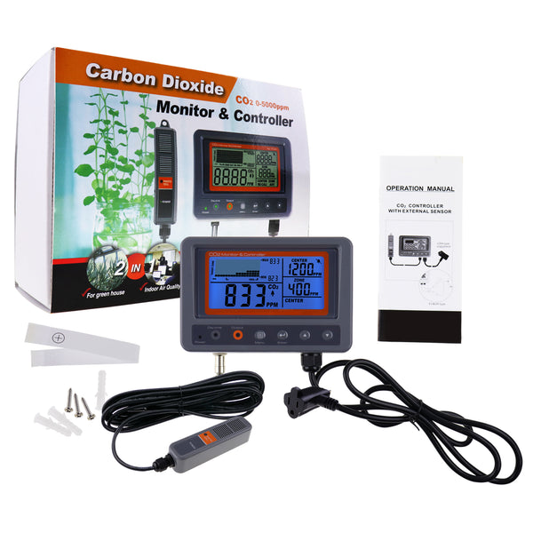 7530 Digital CO2 Carbon Dioxide IAQ Monitor Controller with Relay Function 4.5M Cable NDIR Sensing Probe for Green House Home, Office, Factory