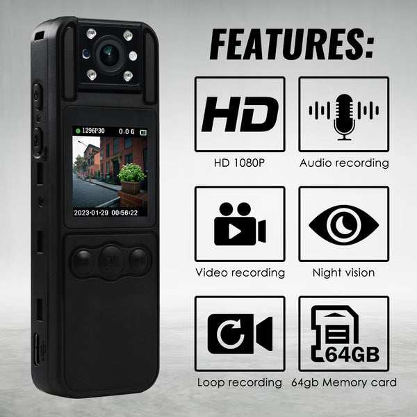VAR-412 Mini Camera Digital Video Recorder Body Cam 1080P Rotating Lens Camcorder Video Audio Record Night Vision Motion Detection Loop Recording Body Camera for Law Enforcement, Security Guard, Travel, Lecture Record