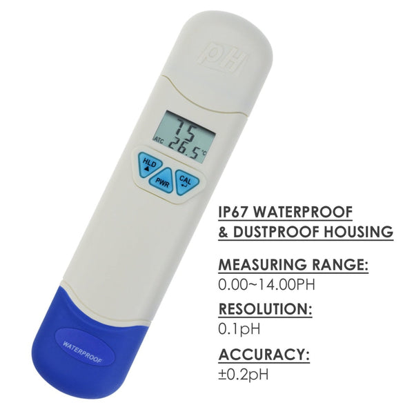 PH868-1 Waterproof pH meter w/ Temperature + Auto Calibration