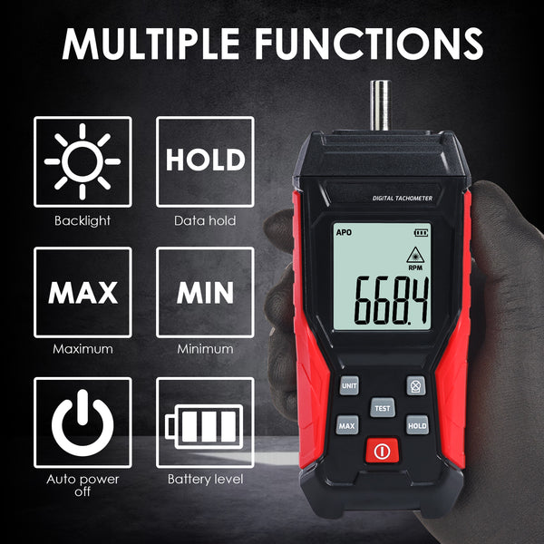 TAC-401 Portable 2-in-1 Tachometer Noncontact Laser Photo Sensor Contact(3~19999RPM) & Non-contact(3~100000RPM) RPM Gauge Tester Professional Handheld Car Engine Tool