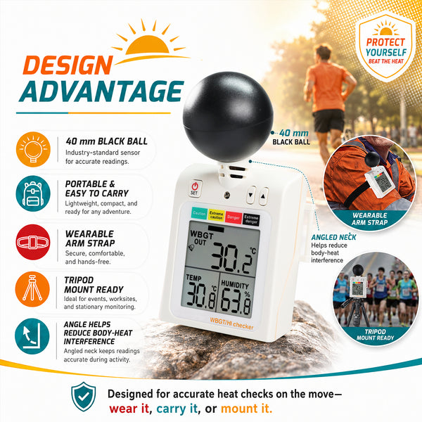 87784 Wearable 2-in-1 WBGT + HI Heat Index Checker Wet Bulb Globe Temperature Heat Stress Meter