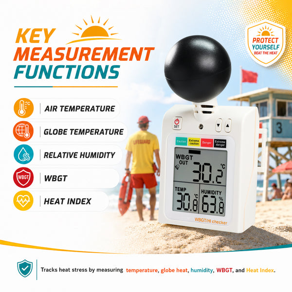 87784 Wearable 2-in-1 WBGT + HI Heat Index Checker Wet Bulb Globe Temperature Heat Stress Meter