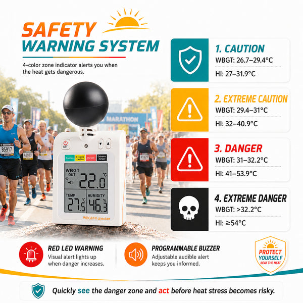 87784 Wearable 2-in-1 WBGT + HI Heat Index Checker Wet Bulb Globe Temperature Heat Stress Meter