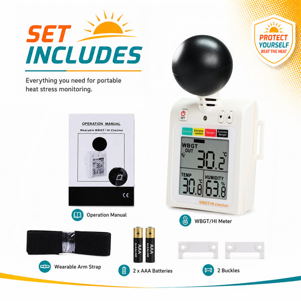 87784 Wearable 2-in-1 WBGT + HI Heat Index Checker Wet Bulb Globe Temperature Heat Stress Meter