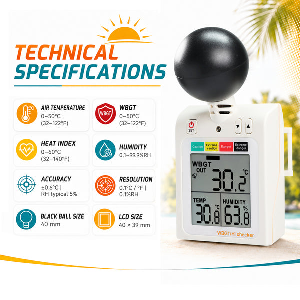 87784 Wearable 2-in-1 WBGT + HI Heat Index Checker Wet Bulb Globe Temperature Heat Stress Meter