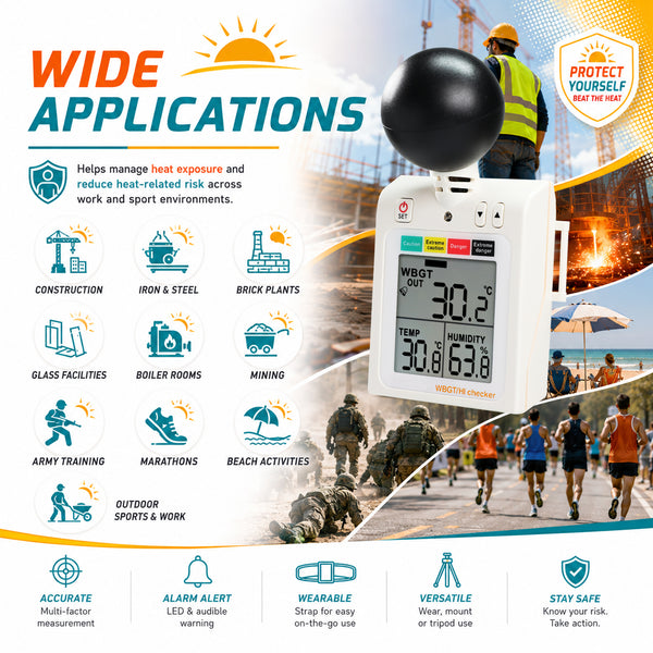 87784 Wearable 2-in-1 WBGT + HI Heat Index Checker Wet Bulb Globe Temperature Heat Stress Meter