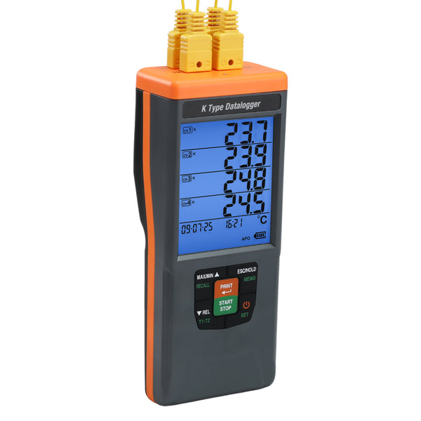 88594 GLP-Compliant K-Type Thermocouple Data Logger: High-Accuracy Temperature Meter (-328°F to 2498°F / -200°C to 1370°C) with 48,000-Point Datalogging, CSV Export & Alarms, Portable/Wall-Mountable, Flexible IR Printing (Optional)