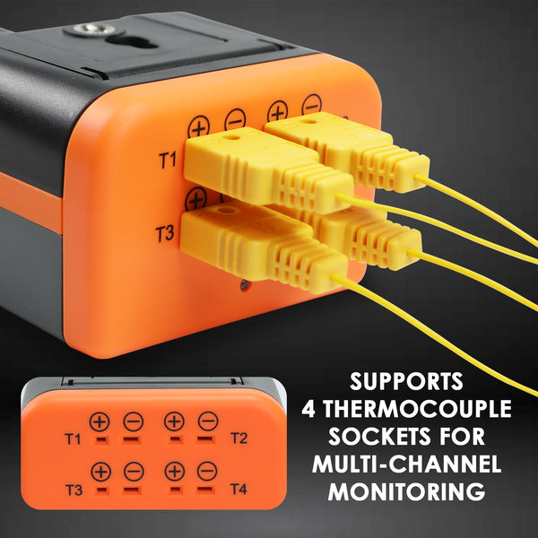 88594 GLP-Compliant K-Type Thermocouple Data Logger: High-Accuracy Temperature Meter (-328°F to 2498°F / -200°C to 1370°C) with 48,000-Point Datalogging, CSV Export & Alarms, Portable/Wall-Mountable, Flexible IR Printing (Optional)