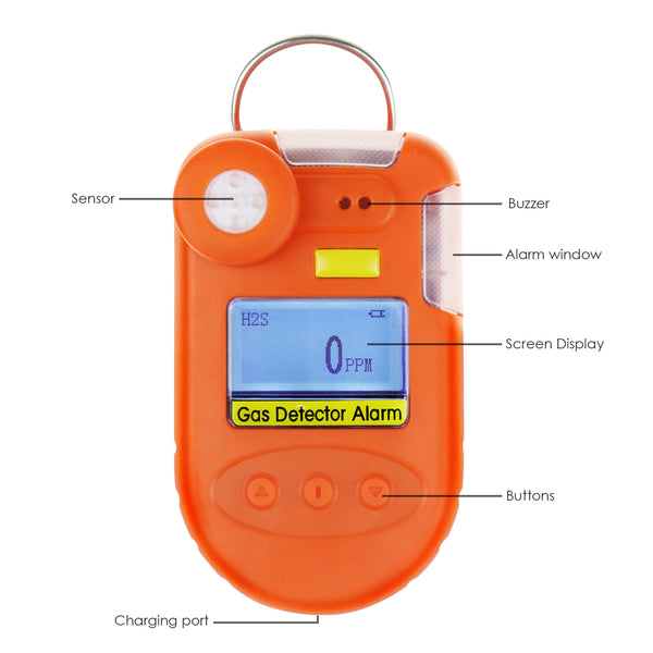 AQM-374 Portable Hydrogen Sulfide (H₂S) Gas Detector 1500 Record Alarm Events with Audible, Visual, Vibration Alarm Function