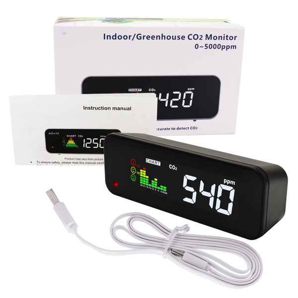 AQM-385 Carbon Dioxide CO2 Monitor 0~5000ppm Range Large Colored LED Screen Display IAQ Meter Air Quality Tester NDIR Sensor