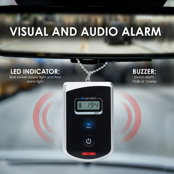 AQM-393 Travel Carbon Monoxide Detector Portable Mini Vehicle CO Detector Air Quality Monitor for Car, RV, Aircraft CO Gas Alarm with Audible Visual Alert, Lanyard clip