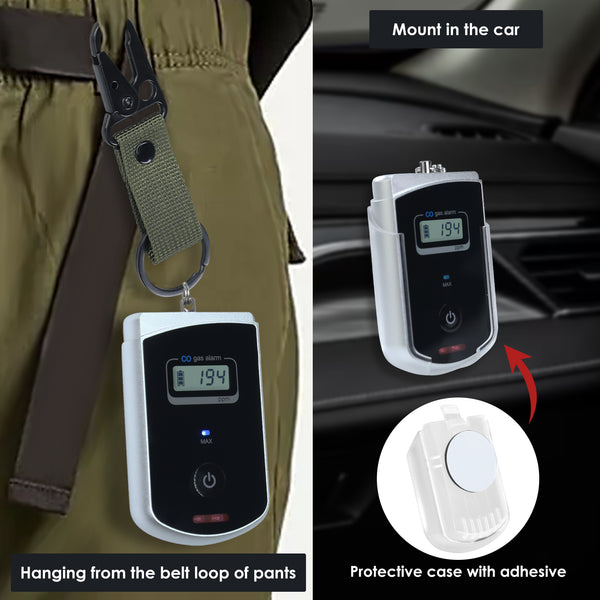 AQM-393 Travel Carbon Monoxide Detector Portable Mini Vehicle CO Detector Air Quality Monitor for Car, RV, Aircraft CO Gas Alarm with Audible Visual Alert, Lanyard clip