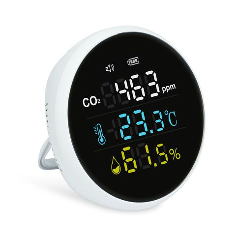 AQM-396 Carbon Dioxide CO2 Monitor Wall Mount Indoor Air Quality Meter Temperature Humidity Tester Colored Large Screen Display with Alarm 400~5000PPM NDIR Sensor