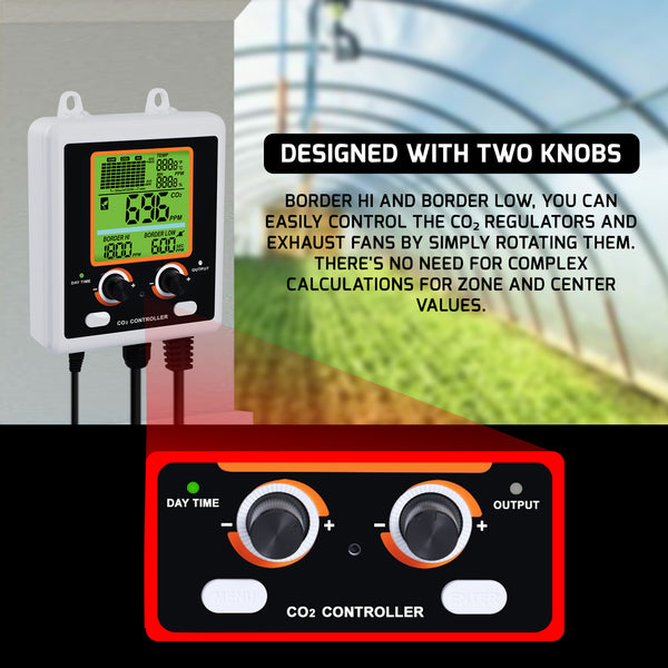 AQM-419 Dual-Output CO2 Controller Carbon Dioxide Monitor with Day & Night Auto Detection, Temperature and Humidity Measurement, 15ft Remote NDIR CO2 Sensor, and Trend Chart for Greenhouses, Offices, Factories, Homes, etc.