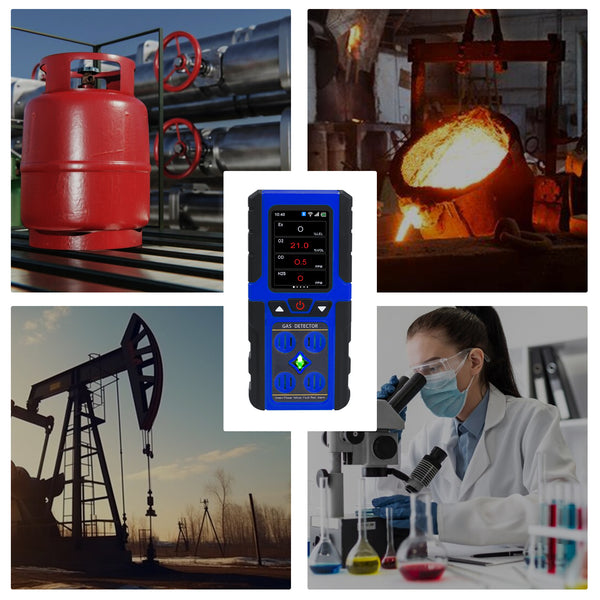 AQM-434 Gas Leak Detector 4-in-1 H2S|EX|O2|CO Tester Analyzer Instant Alerts Audible, Light, Vibration Alarm Natural Methane Gas Detector IP68 with Data Storage Portable Rechargeable