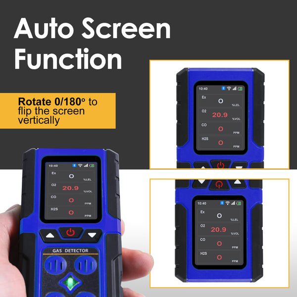 AQM-434 Gas Leak Detector 4-in-1 H2S|EX|O2|CO Tester Analyzer Instant Alerts Audible, Light, Vibration Alarm Natural Methane Gas Detector IP68 with Data Storage Portable Rechargeable