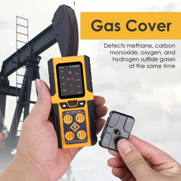 AQM-434 Gas Leak Detector 4-in-1 H2S|EX|O2|CO Tester Analyzer Instant Alerts Audible, Light, Vibration Alarm Natural Methane Gas Detector IP68 with Data Storage Portable Rechargeable