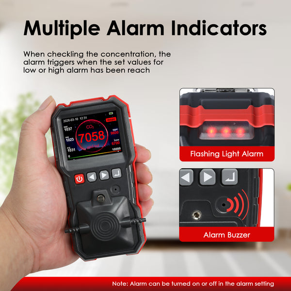 AQM-551 Portable CO2 Detector Carbon Dioxide Gas Monitor 0~10000ppm with Alarm Indicator, 7605 Data Logging Capacity, Color Display, USB Rechargeable IAQ Analyzer for Petroleum Industry, Metallurgy Laboratory & Scientific Research