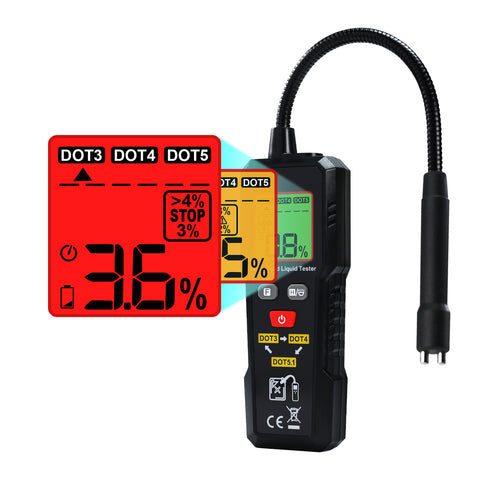 BFT-505 Brake Fluid Tester 0~4% Range Digital Brake Oil Detector for DOT3, DOT4, DOT5.1 Color Backlight & Buzzer Alarm for Safe Brake Oil Change of Car Motorcycle Vehicle Truck Automobile