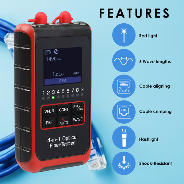 CAB-430 Fiber Optic Power Meter VFL REF FC SC ST Visual Fault Locator HD Colored LCD Display Fiber Optical Cable Tester Network Tools