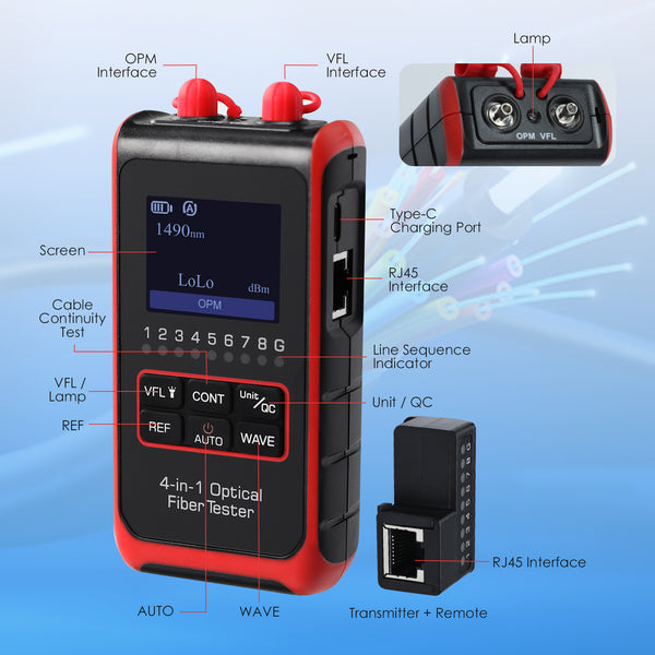 CAB-430 Fiber Optic Power Meter VFL REF FC SC ST Visual Fault Locator HD Colored LCD Display Fiber Optical Cable Tester Network Tools