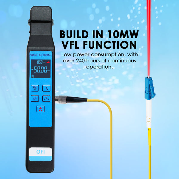 CAB-449 Optical Fiber Identifier 800～1700nm Wavelength with Visual Fault Locator (VFL) and Optical Power Module Function Active Live Optical Network Testing Colored Screen Display Power Meter Tool