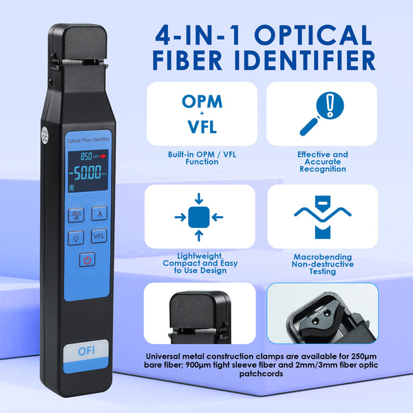 CAB-449 Optical Fiber Identifier 800～1700nm Wavelength with Visual Fault Locator (VFL) and Optical Power Module Function Active Live Optical Network Testing Colored Screen Display Power Meter Tool