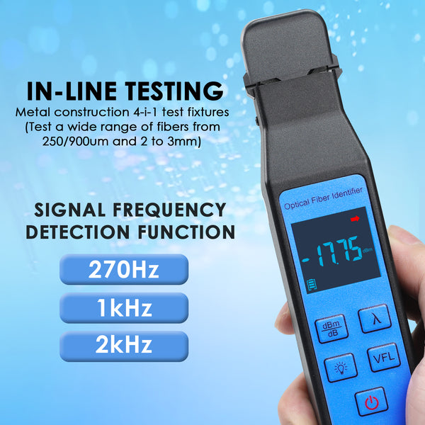 CAB-449 Optical Fiber Identifier 800～1700nm Wavelength with Visual Fault Locator (VFL) and Optical Power Module Function Active Live Optical Network Testing Colored Screen Display Power Meter Tool