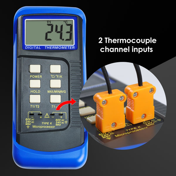 68022 Digital 2 Channels K-Type Thermometer 2 Thermocouples -50~1300°C (-58~2372°F)