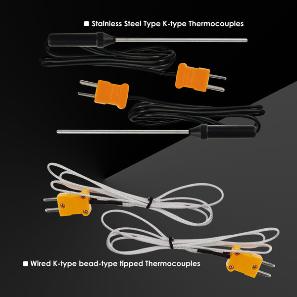 68022_2P Digital 2 Channels K-Type Thermometer w/ 4 Thermocouples (Wired & Stainless Steel), -50~1300°C (-58~2372°F)